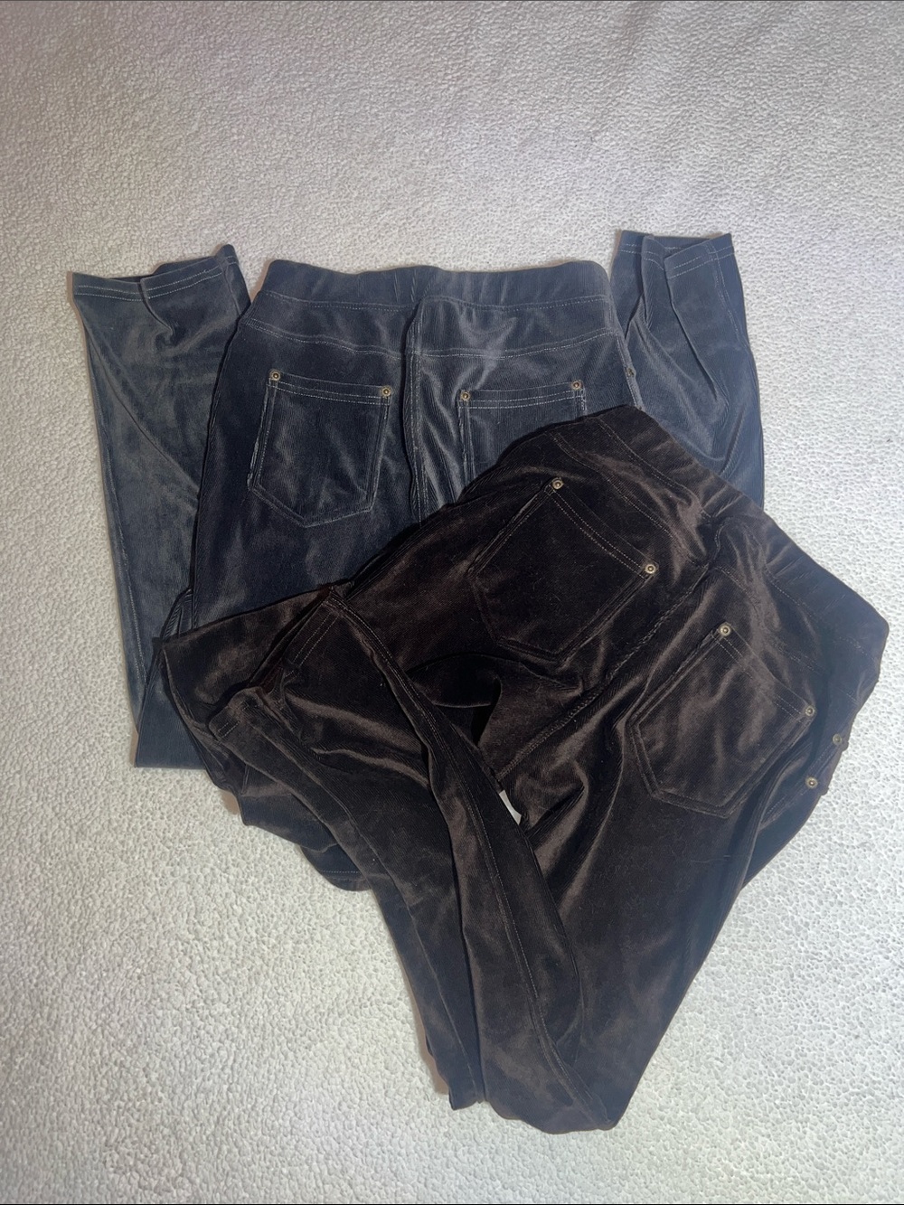 Lildy 2 Pairs Women’s Corduroy Pull-On Pants - Brown and Dark Gray size S/M
